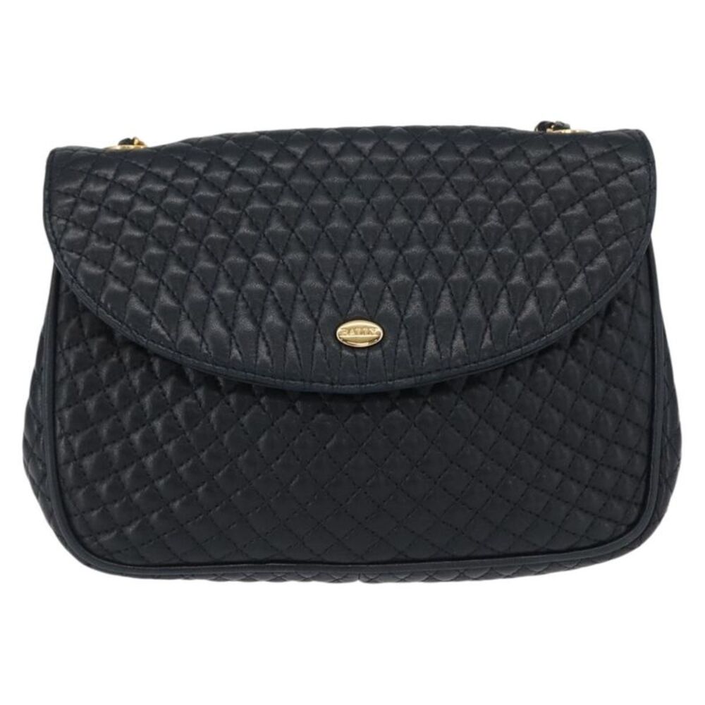 Bally Vintage Chain Quilted Leather Navy Leather Shoulder Bag Bag